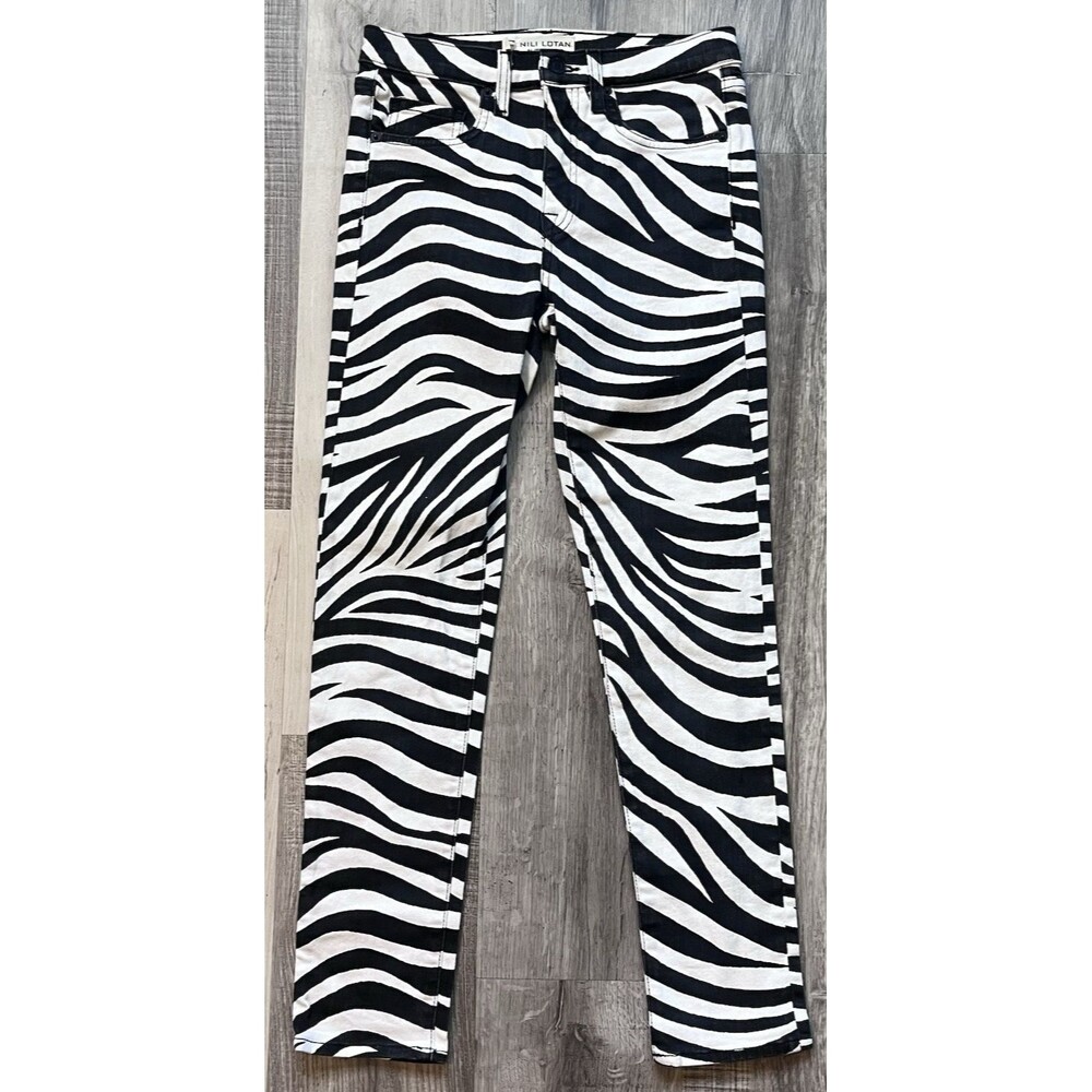 Nili Lotan Pants Womens 26 Black Ivory Zebra Animal Print Made in USA